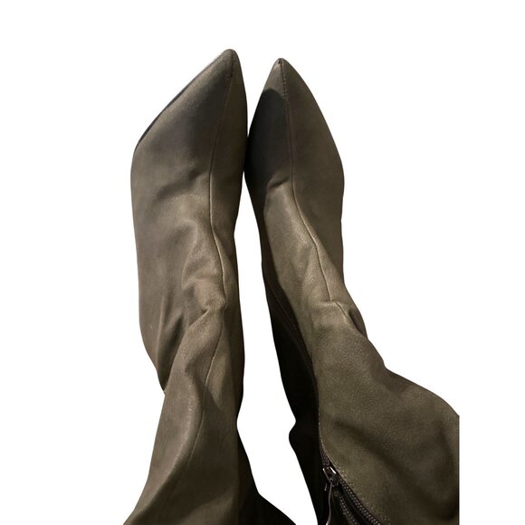 PrettyLittleThing KHAKI WIDE FIT POINT TOE TEXTURED RUCHED OVER THE KNEE SIZE 8 - Picture 4 of 11